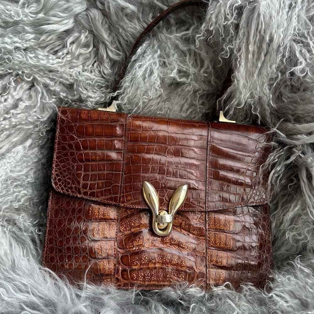 Elegant Brown Crocodile Leather Handbag Vintage